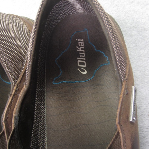 OluKai Shoes Mens 9 Brown Na\'I WP Waterproof‎ Leather Slip On Loafers